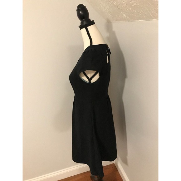 Anthropologie Maeve Black Aria Lattice Cut Fit & Flare S/S Mini Dress - Size 2 - Picture 3 of 13
